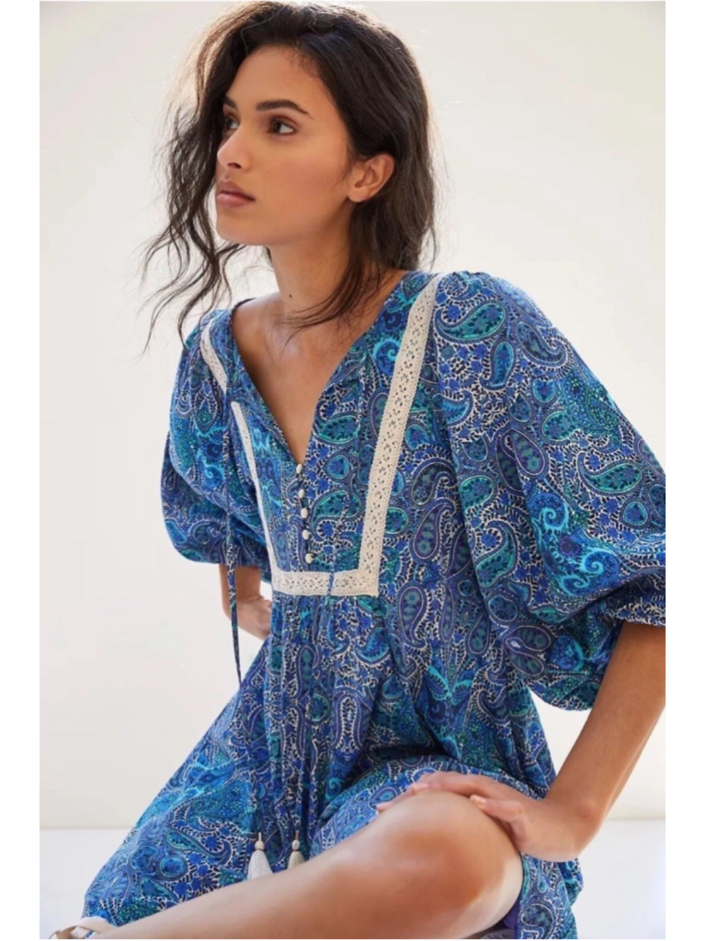 Anthropologie Lissa Paisley Boho Printed Shorts Romper Large Floral Peasant Lace - Picture 2 of 16